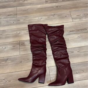 Thigh high burgundy boots sz 10